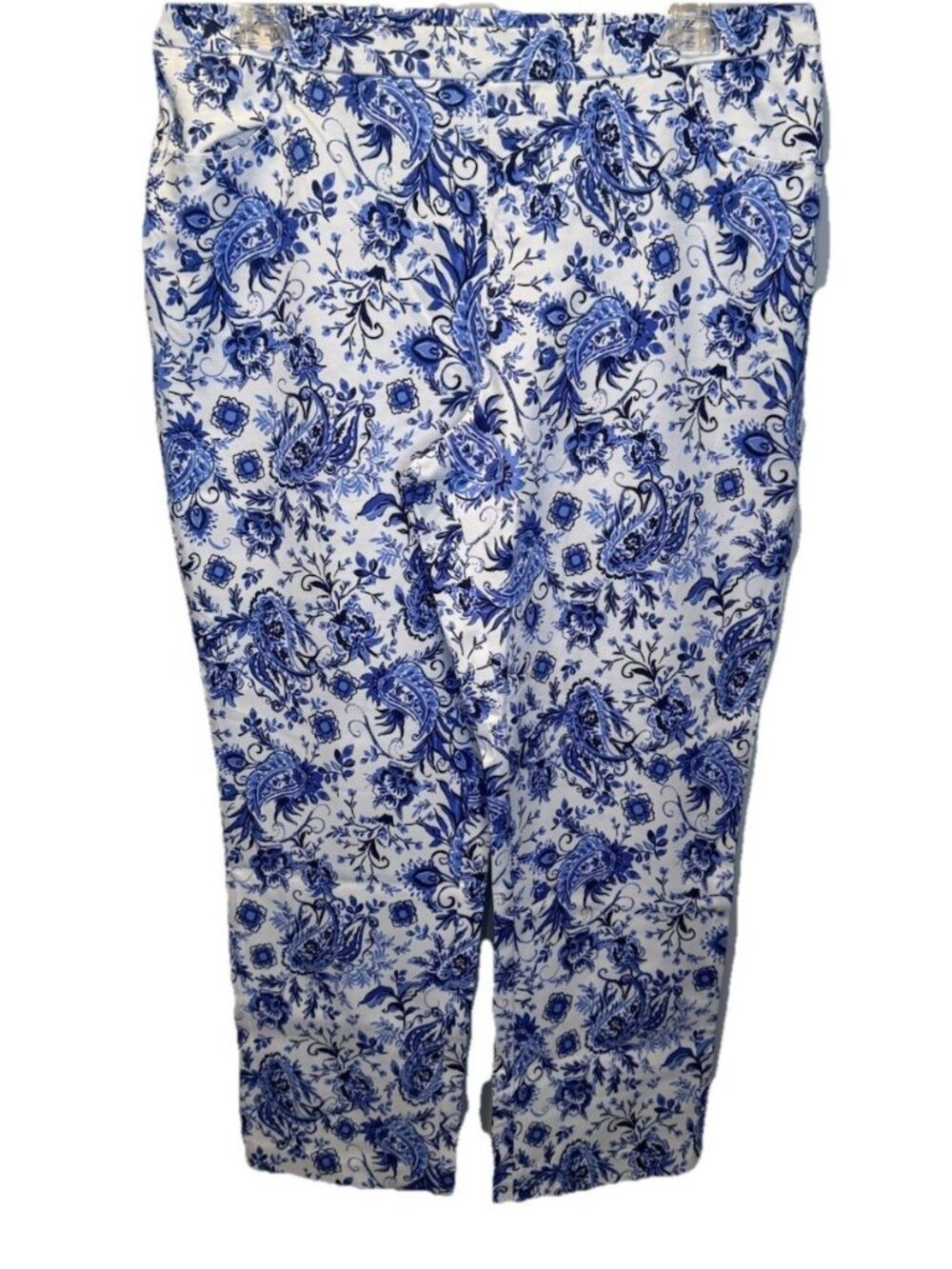 Isaac Mizrahi Live Blue White Floral Paisley Womens Pull on Ankle Pants 16 NEW